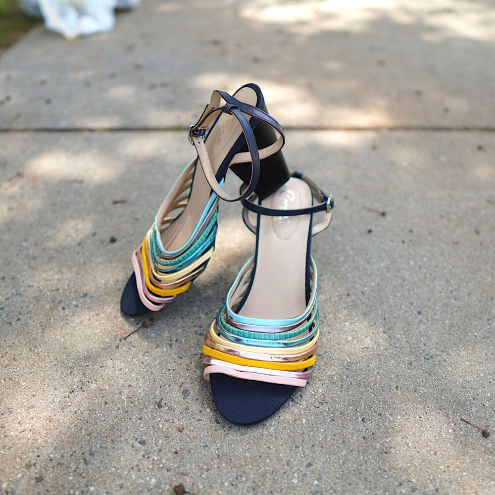 Cato Rainbow Strappy Block Heel Sandals Women's 10W Wide NWOT Multi Color